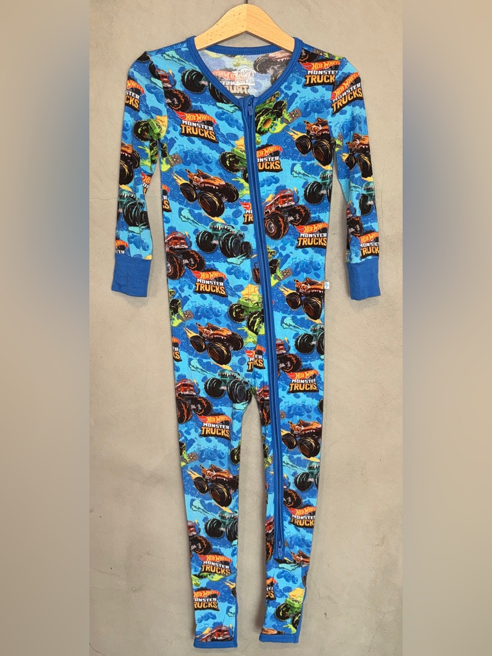 Posh Peanut bamboo Hot Wheels Monster Trucks 2T zippie zippered romper